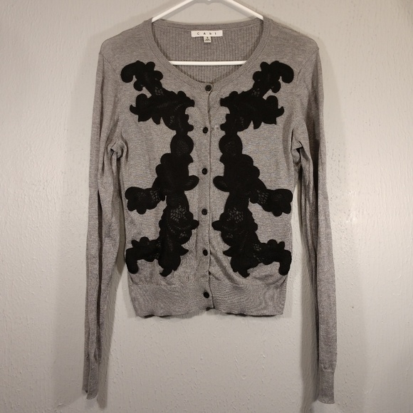 CAbi Lace Grey/Black Button Cardigan Small - Picture 3 of 7
